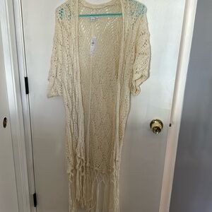 XS/S American Eagle Beige Cardigan with Fringe at the bottom
